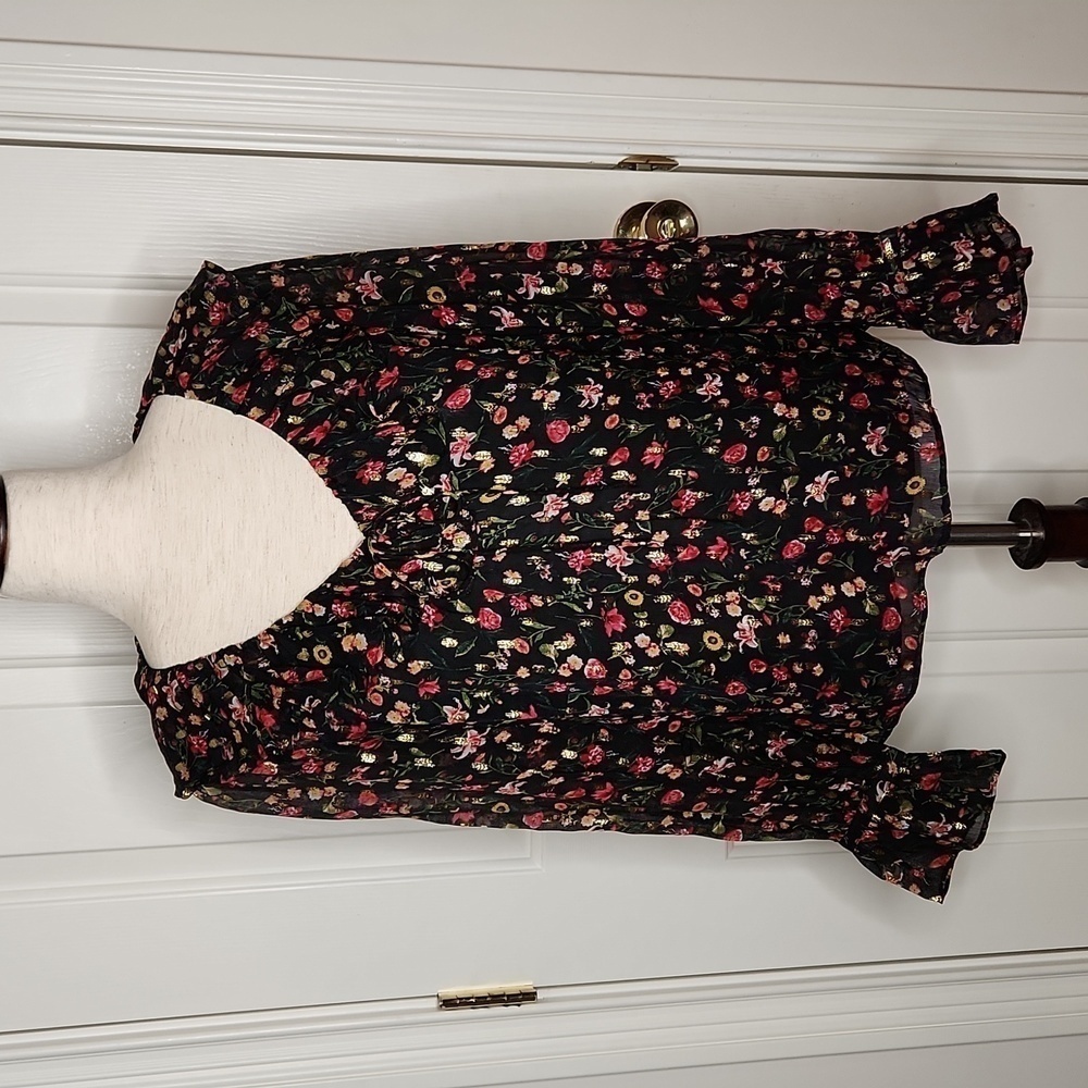 J. Crew Floral Ruffle Neck Top Midnight Vintage Floral Size S